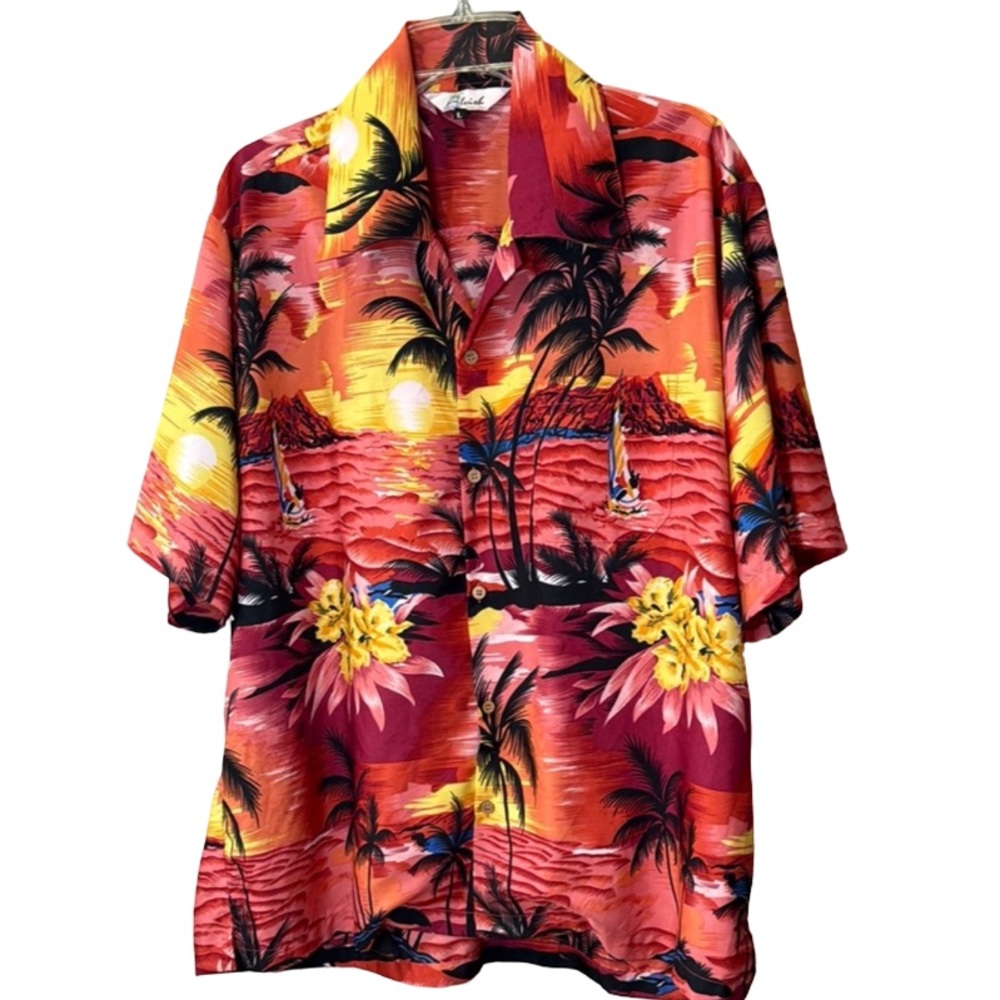 Alvish Vibrant Tropical Hawaiian Aloha Style Short Sleeve Shirt Men’s Large